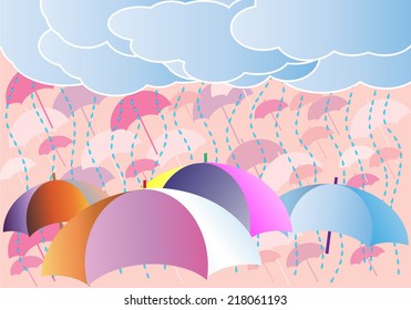 Vector umbrella and clouds in rainy season.