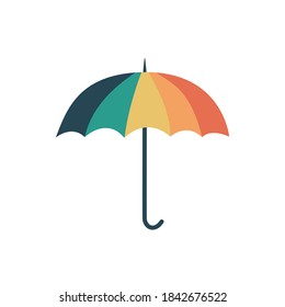 Vector umbrella colored in rainbow colors isolated on the white background. Design in flat style. Umbrella's logo or icon. Raining weather or autumn concept.