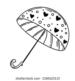 Vector umbrella. Doodle umbrella decorated with hearts. Cute element isolated on a white background.