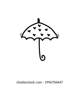 Vektorschirm. Doodle Schirm mit schwarzen Linien gezeichnet. Schwarz gemalter Regenschirm auf weißem Hintergrund