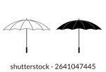 Vector umbrella icon in outline and solid style. Suitable for weather symbols, insurance graphics, safety signs, or UI design elements.