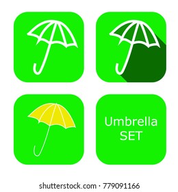 Vector Umbrella icon set. Green, yellow