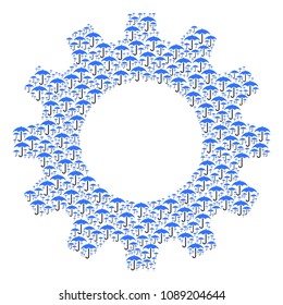 Vector umbrella icons are organized into cogwheel figure. Service design concept constructed of umbrella icons.