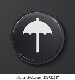 Vector umbrella modern black glass circle icon. Eps10