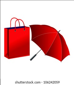 vector umbrella and paper bag