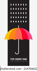 Vector umbrella and rain drops. Abstract weather design. Black and white creative concept. Vector abstract hand drawn background. Colorful banner template. Vector illustration. Rainbow color umbrella.