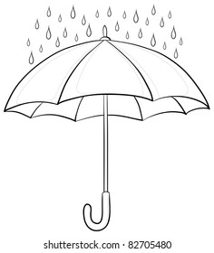Vector  umbrella   rain drops  monochrome contours white background