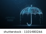 Vector umbrella rain protection. Abstract wire low poy umbrella cover in rain illustration on dark blue background with water fall drops. Meteorology, safety, autumn season concept