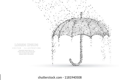 Vector umbrella rain protection. Abstract low poy umbrella cover in rain illustration. Isolated on white background with water fall drops. Meteorology, safety, autumn season concept