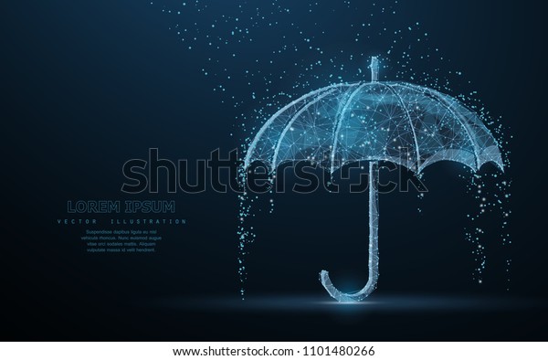 ベクター傘雨よけ 暗い青の背景に水滴とともに雨のイラストに抽象的なワイヤーの低いポイの傘カバー 気象学 安全性 秋季コンセプト のベクター画像素材 ロイヤリティフリー