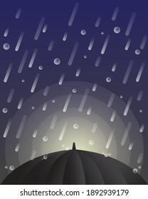 Vector of umbrella with raindrop in the dark.