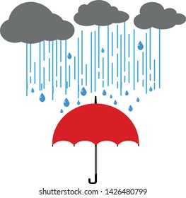 Vector Umbrella red Design in falling rain
, Illustration.