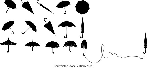 vector umbrella set silhouette line art sketch