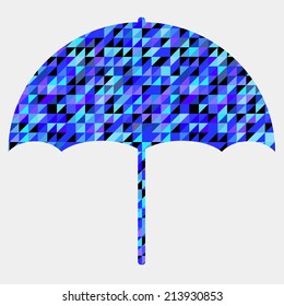 Vector umbrella symbol made of triangles,geometric shapes. Vector illustration. Autumn theme. Umbrella backdrop. Banner. Card.