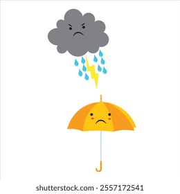 vector umbrella that is sad because it is raining with lightning striking