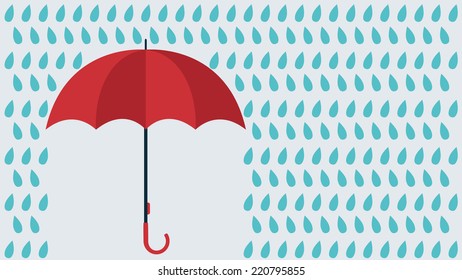 Vector umbrella under rain drops. Copy space for text