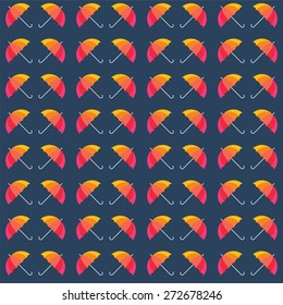 Vector umbrellas. Abstract seamless pattern design. Colorful banner. Vector illustration. Autumn background. Rainbow color umbrellas on blue background. Summer season design concept.