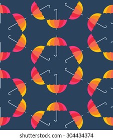 Vector umbrellas. Abstract seamless pattern design. Colorful banner. Vector illustration. Autumn seamless background. Rainbow color umbrellas on blue background. Autumn season design concept.