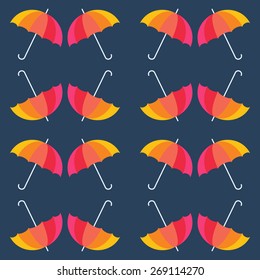 Vector umbrellas background. Sun umbrellas background. Rainbow color umbrellas on blue background.