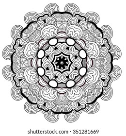 Vector uncoloring hand drawn mandala. Can be used as adult coloring book,  coloring page, card, invitation. 