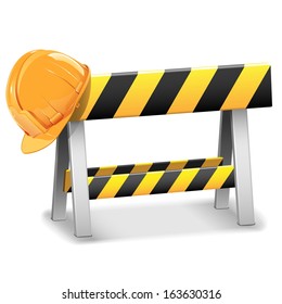 Vector Under Construction Barrier with Helmet