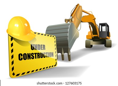 vector under construction sign with helmet and heavy machine, eps 10 vector, gradient mesh and transparency used, raster version available