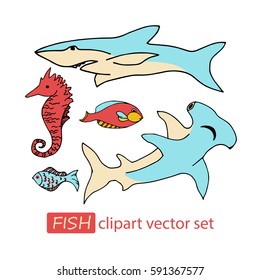 Vector under water sea life animals clipart set