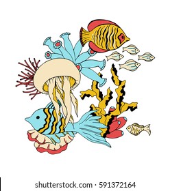 Vector under water sea life animals illustration