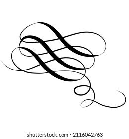 Vector underline stroke or line lettering vignette. Highlighter ink vintage mark or text divider, end of text decorative calligraphic element, vector illustration isolated on white background.