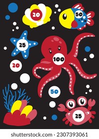 vector undersea animals dart board game background 