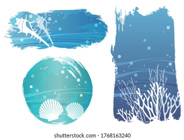 Vector Undersea Illustration Set With Shellfishes And Coral Isolated On A White Background.