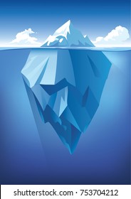 Vector Underwater And Above-water Landscape With Iceberg. Ocean Waterline Anime Clean Style. Background Design