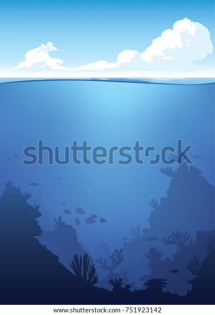 水中および水上の風景のベクター画像 海の水上アニメの清潔なスタイル 背景デザイン のベクター画像素材 ロイヤリティフリー