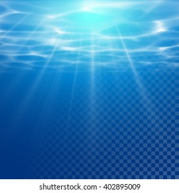 Vector Underwater background. Blue Underwater with ripple and wave lights.