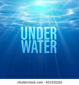 Vector Underwater background. Blue Underwater with ripple and wave lights.