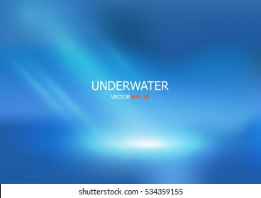 Vector Underwater background with wave lights. Blue color background.