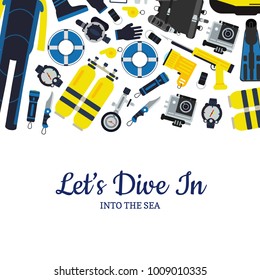 Vector underwater diving equipment banner poster illustration in flat style