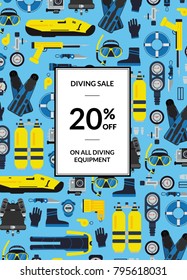 Vector underwater diving equipment sale poster with place for text illustration