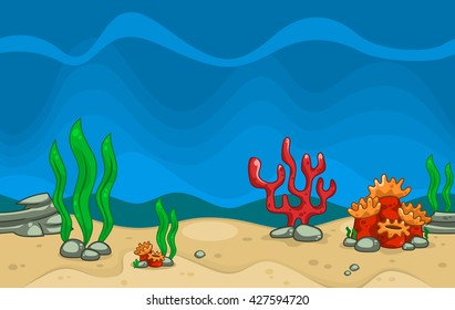 vector underwater flora plantation creature including coral kelp rock and seaweed repeatable parallax illustration