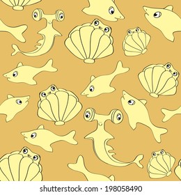 vector underwater landscape with fish