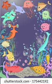 vector underwater landscape with fish and plants