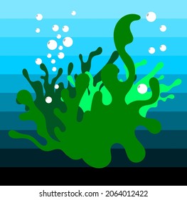 
Vector underwater scenery with bubbles and seaweed