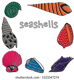 Vector underwater sea cartoon. Various seashells. Great for web page background, wrapping paper, cards,notebook and invitation