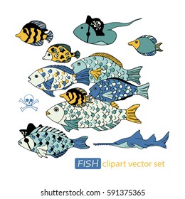 Vector underwater sea life animals clipart set 