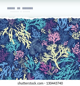 Vector underwater seaweed horizontal torn seamless pattern background with hand drawn elements.