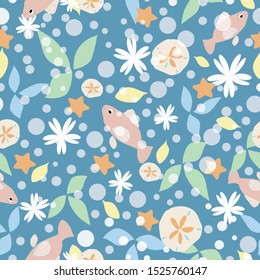 Vector underwater theme seamless pattern background.  Ideal for fabric, wallpaper, gift wrap, scrapbooking and much more.