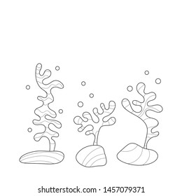 Vector Underwater world of ocean plants. Anti-stress sketch by hand drawing with Doodle and zentangle elements. Coloring book.