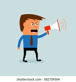 Vector unhappy boss yells through a bullhorn