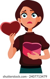 
Vector Unhappy Woman receiving a Bad valentine Gift from her Boyfriend. Upset girlfriend opening an inappropriate present for her boyfriend
 svg