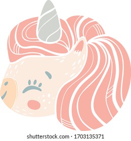 Vector unicornio. Animales retratos cortos.
Diseño para niños. Dibujo mágico fantasía animal lindo. Retrato de cuento de hadas unicornio.